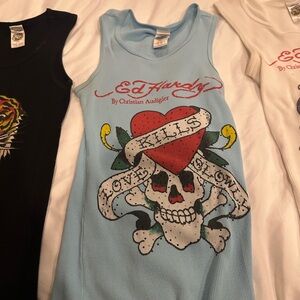 4 vintage Ed Hardy tank tops.